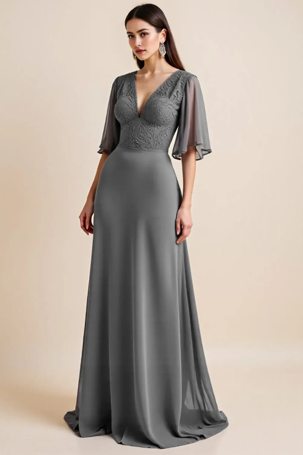 Steel Grey A Line Corset Long Mother Of The Bride Dress