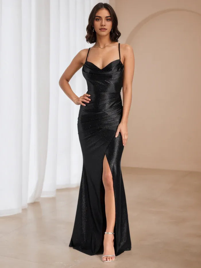 Lavender Strapless Ruched Satin Prom Dress with Side Slit - Elegant Formal Evening Gown for Dance Events（副本）