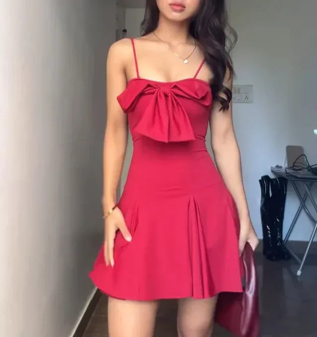 Strapless Sleeveless Red Bowknot Mini Birthday Party Homecoming Dress