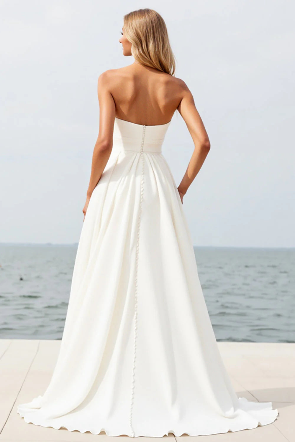 Strapless Sweep Train A Line Wedding Dress with Slit