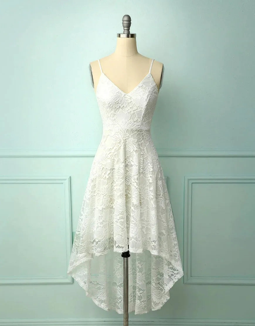 DingJiDress Straps V-Nevk High low Lace Party Dress