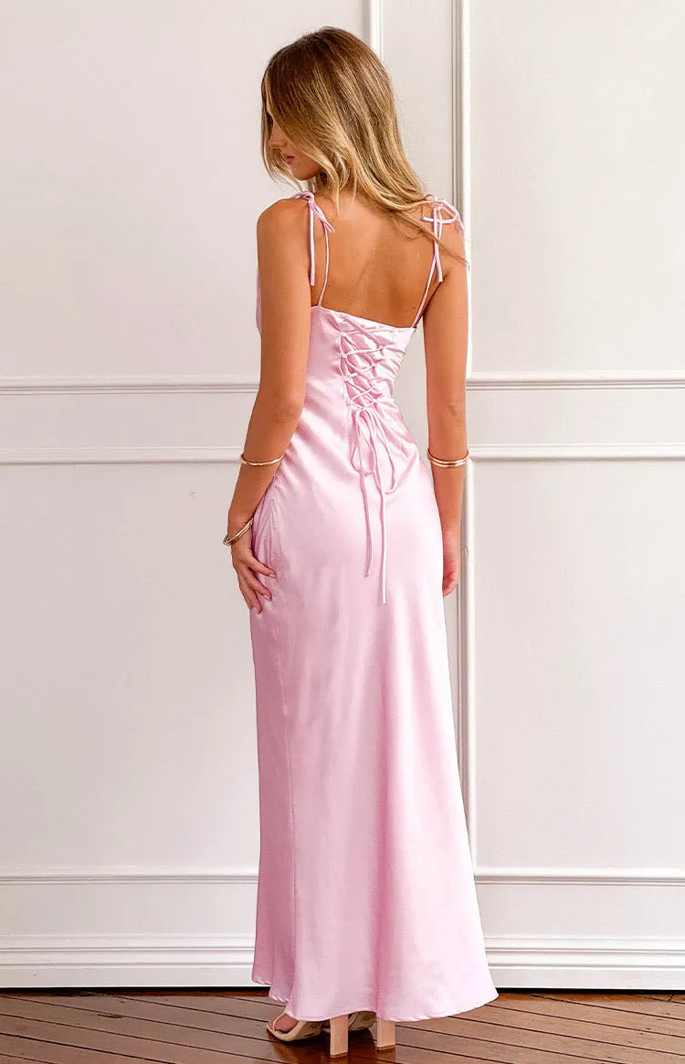 Stunning Blush Pink Satin Prom Dress Asymmetric Strap Cowl Neckline Flowy Silhouette for Formal Occasions