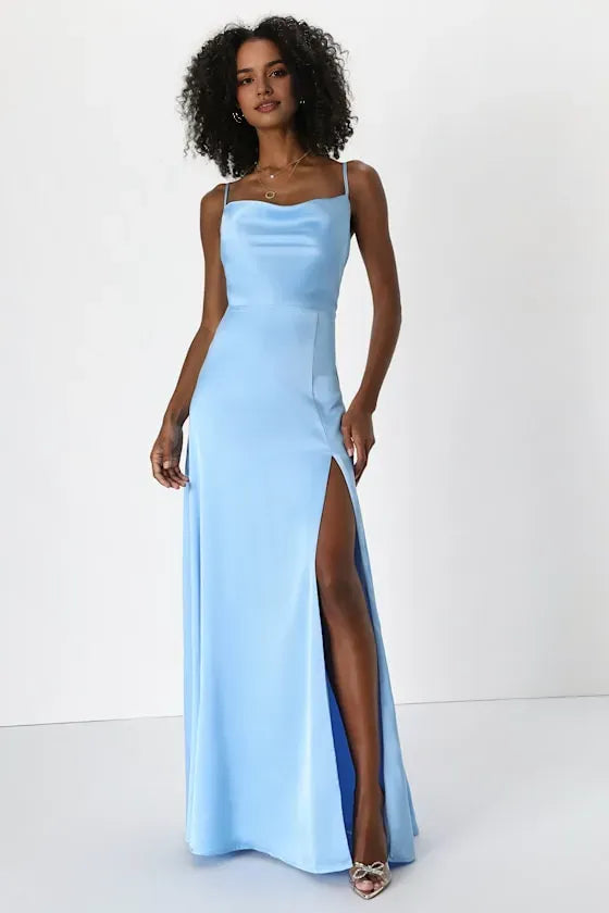 Stunning Light Blue Chiffon Prom Dress Lace  Embellished Cap Sleeves Sweetheart Neck and Alluring High Side Slit