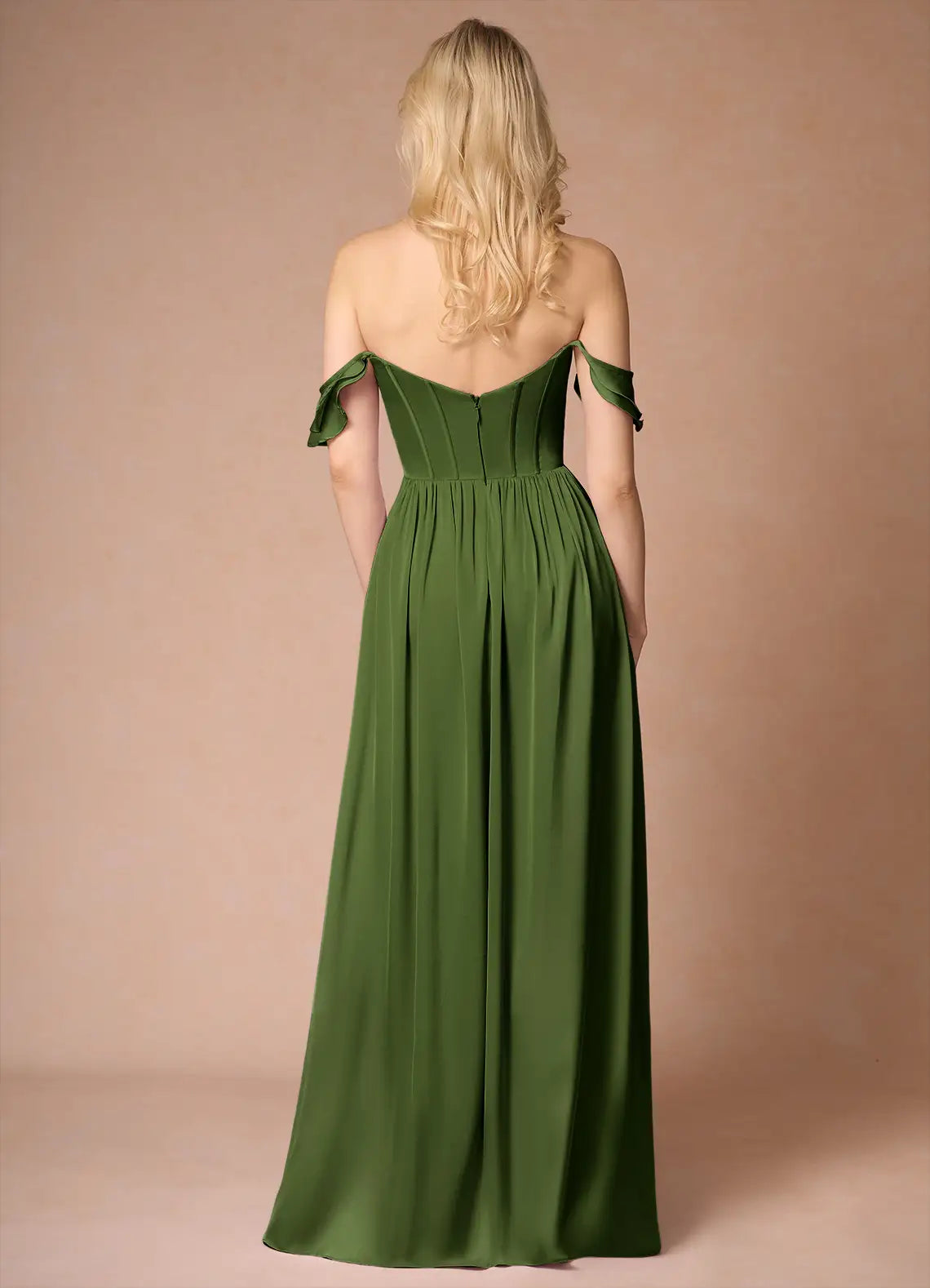 Stunning Olive Green Prom Dress Ruffled Shoulder Straps Sweetheart Neckline Corset Bodice and High Slit for Formal Galas
