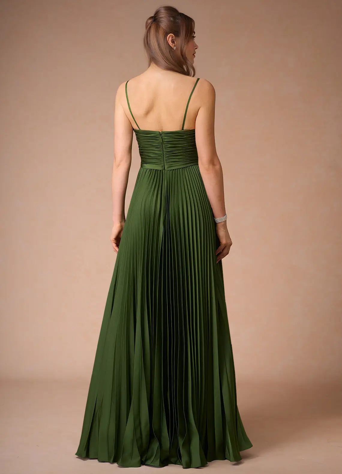 Stunning Strapless Olive Green Prom Dress with Pleated Skirt Cut Out Accents and High Slit for Formal Galas