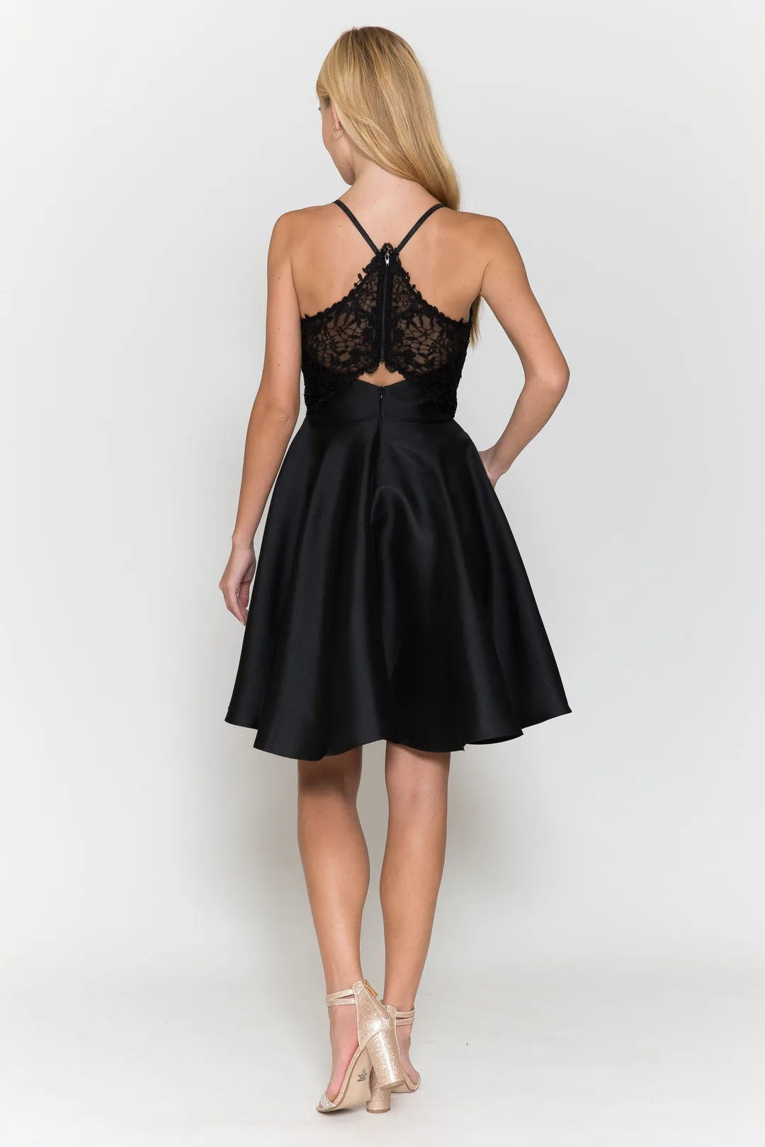 Stylish Black Spaghetti Strap Homecoming Gown Deep V - Neck Satin Functional for Teen School Events