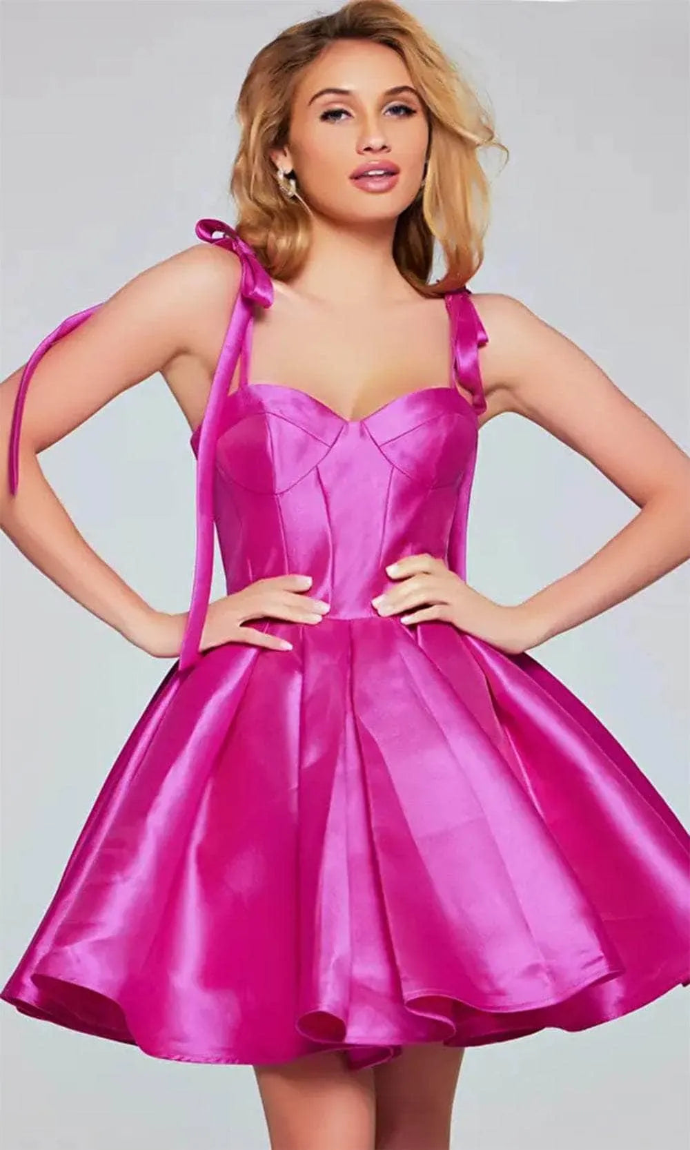Stylish Hot Pink Satin Homecoming Dress Sweetheart Necklin Bow Straps  Flared Silhouette for a Stunning Look