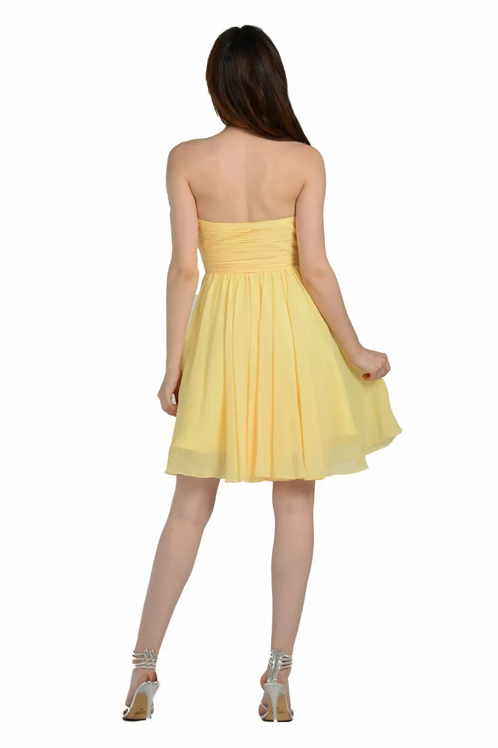 Sunny Yellow Strapless Chiffon Homecoming Dress Flowy Skirt Ruched Bodice for School Dance Joy