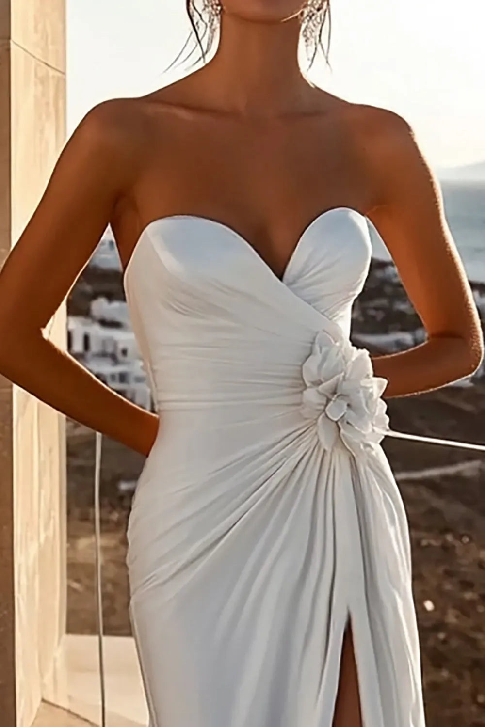Sweep Train Sweetheart Floral Boho Wedding Dress with Slit ﻿