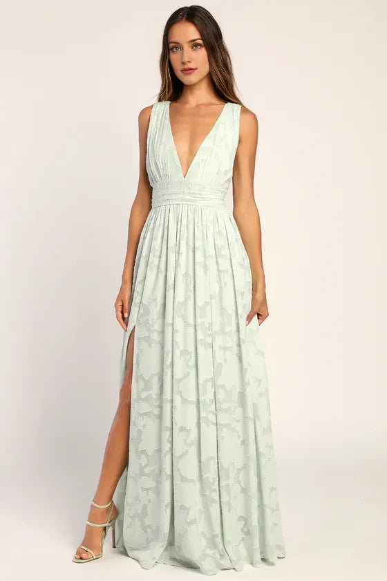 Sweet Sophistication Sage Green Burnout Floral Evening Dresses