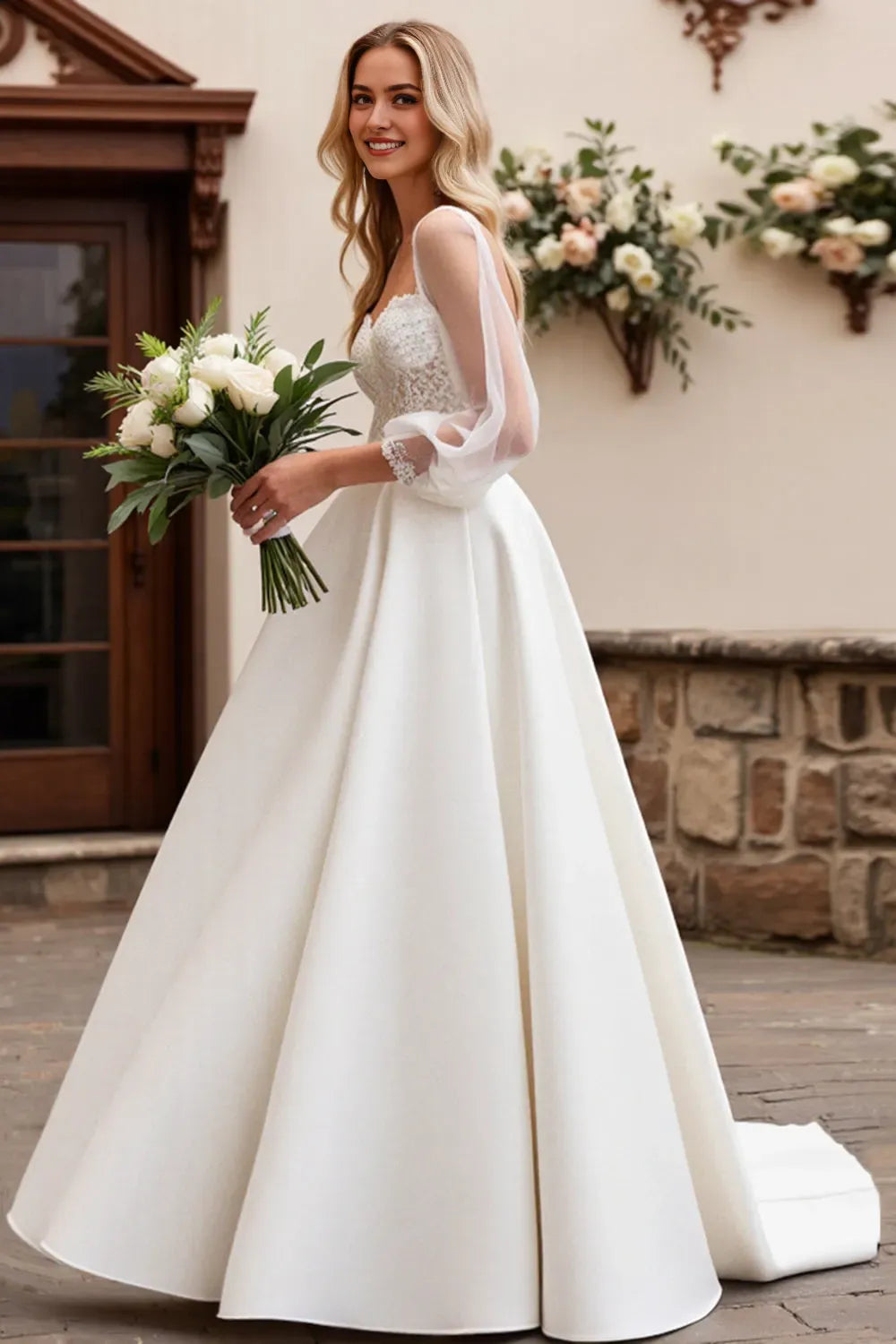 Sweetheart Long Sleeves Wedding Dress with Lace