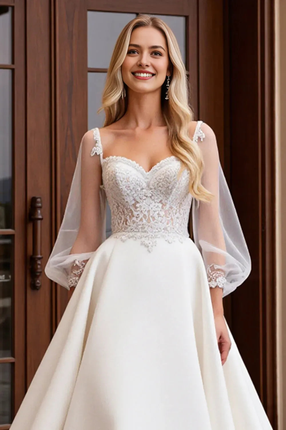 Sweetheart Long Sleeves Wedding Dress with Lace