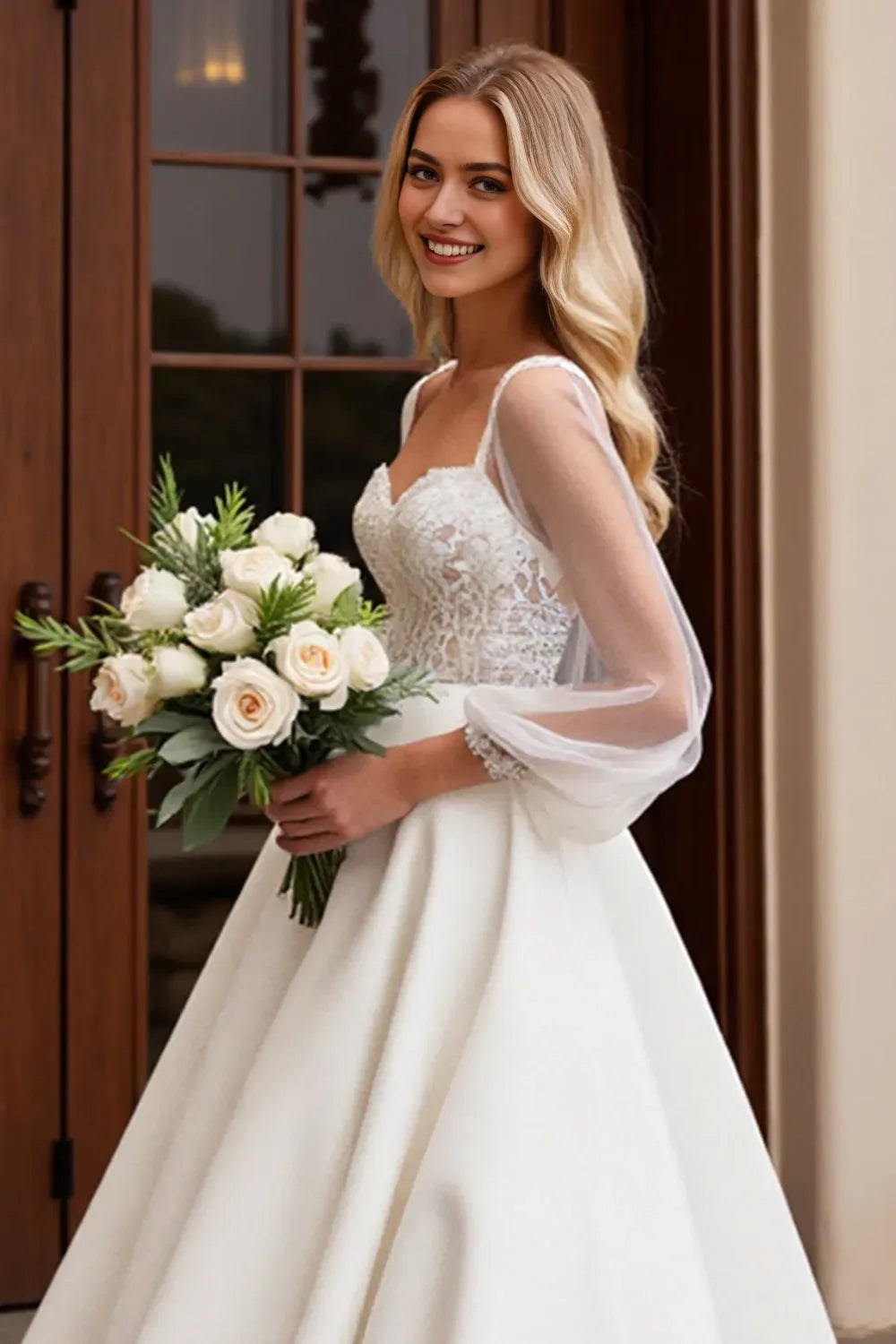 Sweetheart Long Sleeves Wedding Dress with Lace