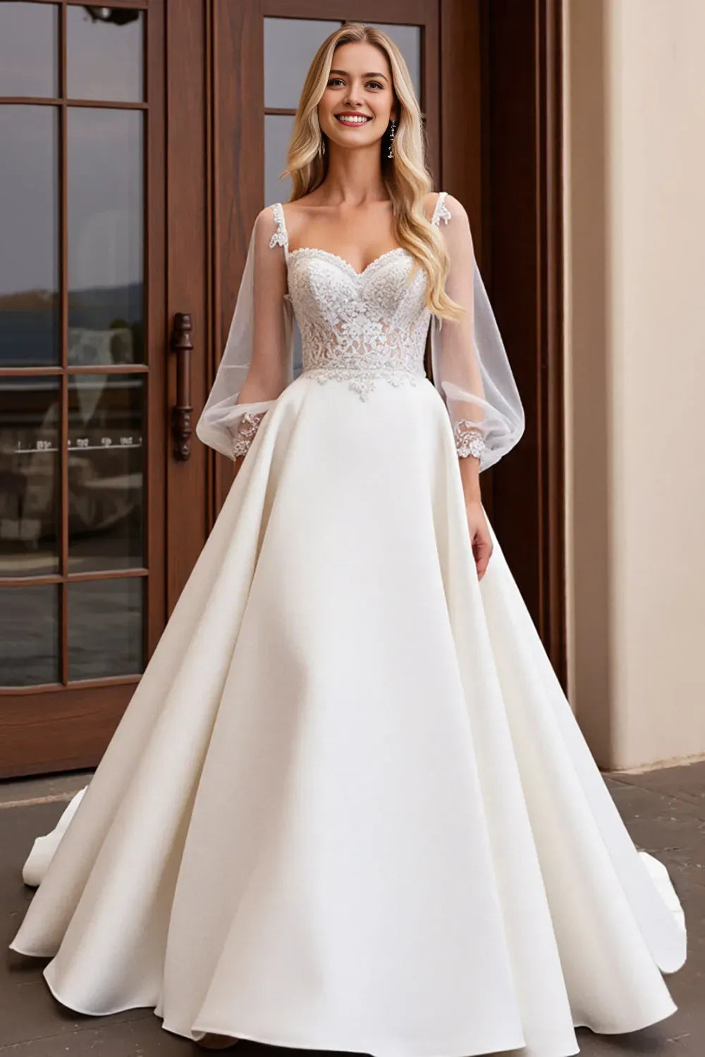 Sweetheart Long Sleeves Wedding Dress with Lace