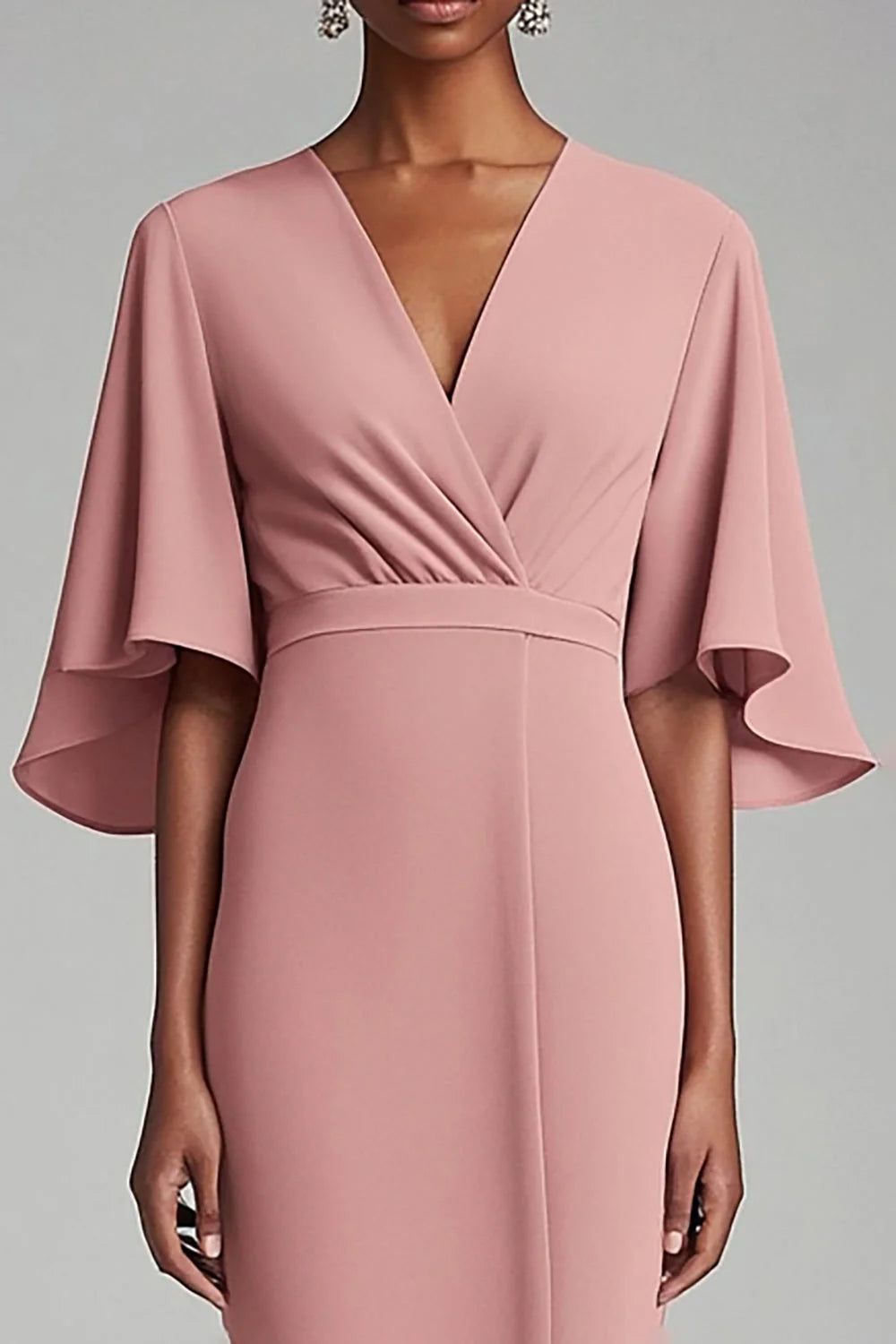 Pink V Neck Bodycon Chiffon Long Mother Dress