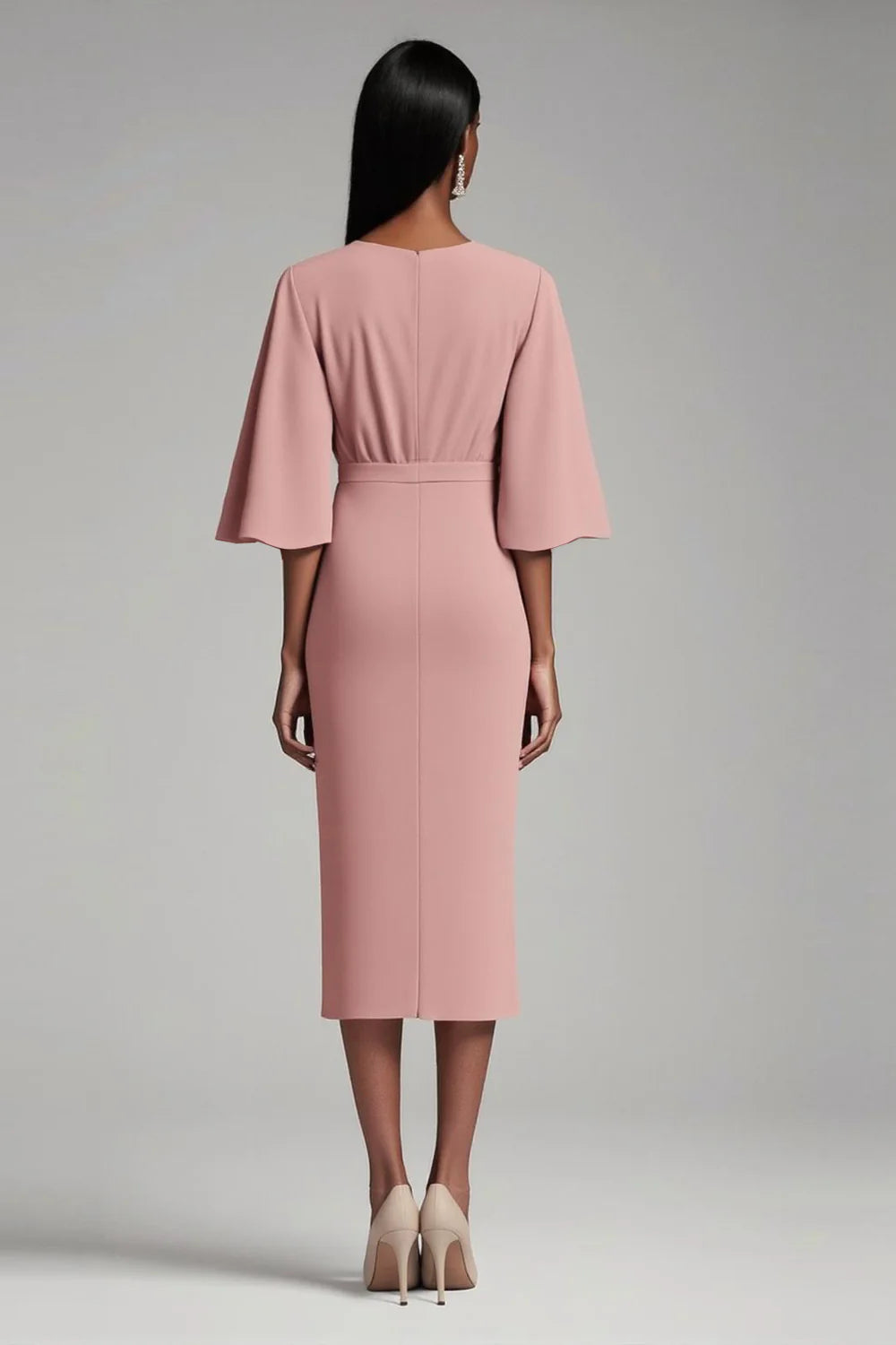 Pink V Neck Bodycon Chiffon Long Mother Dress