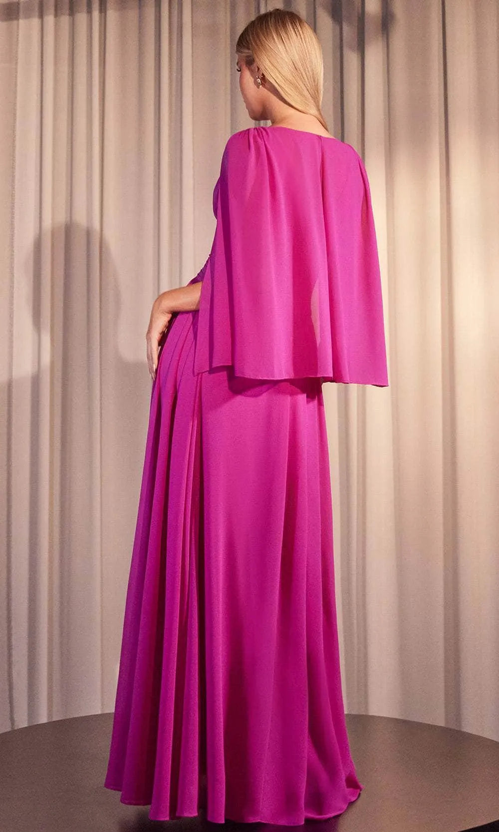 Elegant Royal Blue V - Neck Evening Gown with Cape - Style Sleeves and Side Slit – Perfect for Proms & Formal Balls