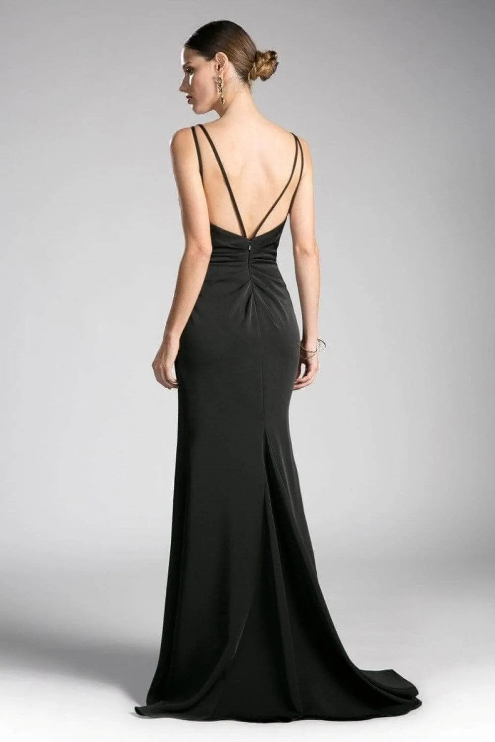 Elegant Navy Blue Chiffon Evening Dress with Spaghetti Straps Draped Bodice and High Side Slit
