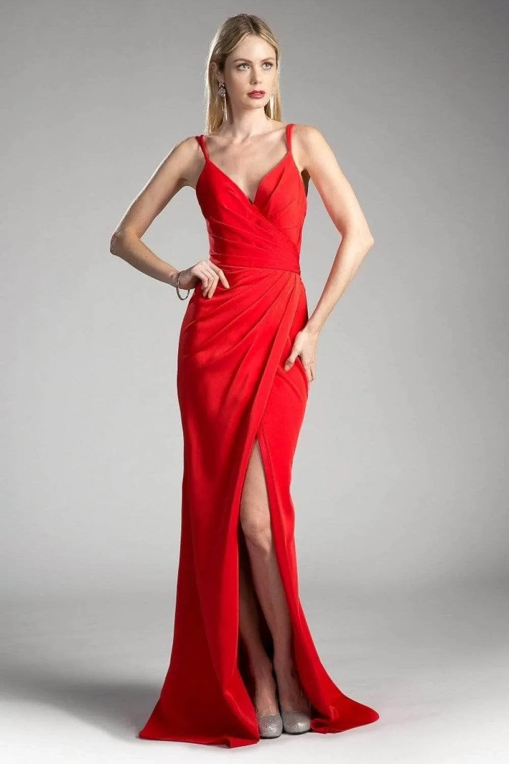 Elegant Navy Blue Chiffon Evening Dress with Spaghetti Straps Draped Bodice and High Side Slit