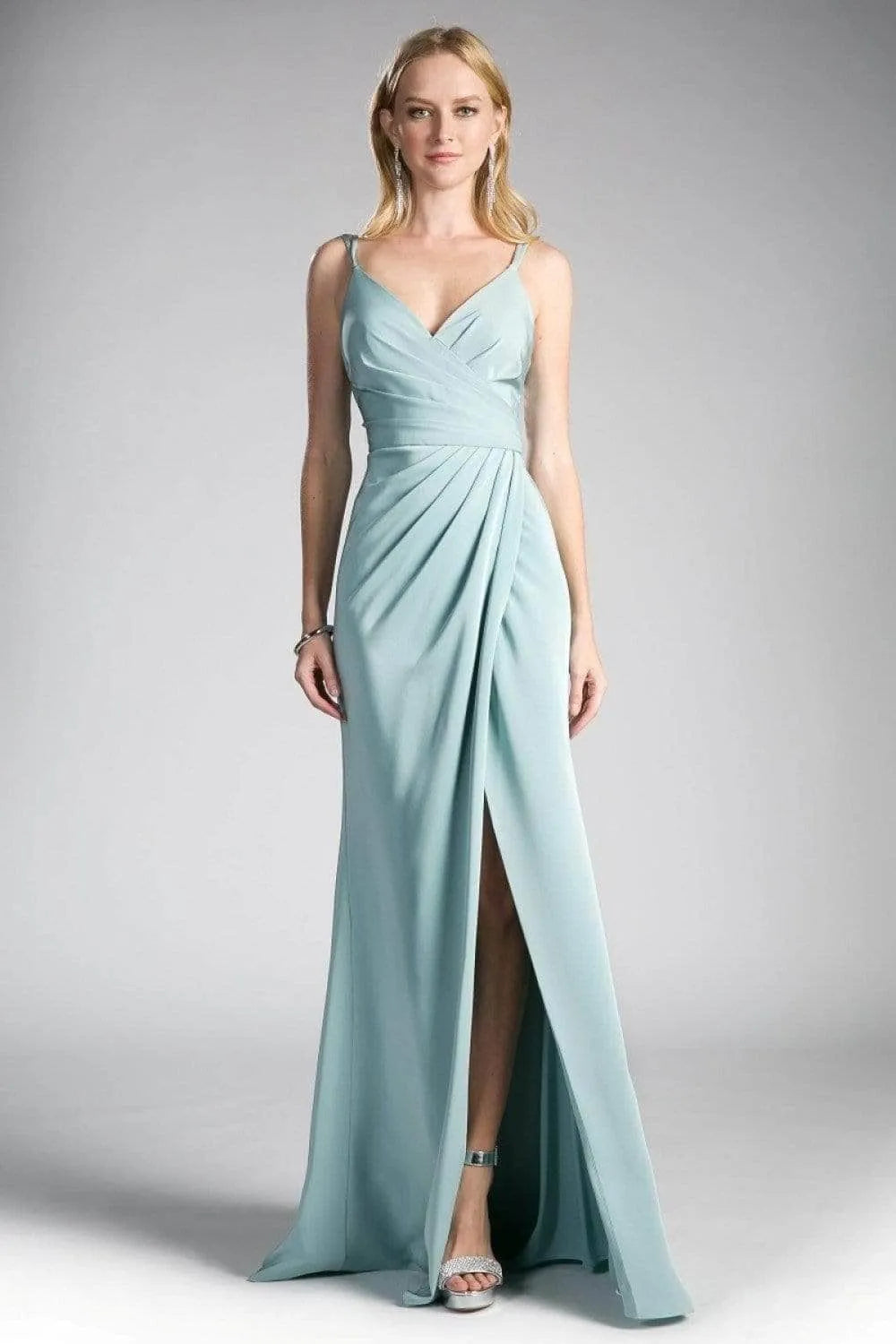 Elegant Navy Blue Chiffon Evening Dress with Spaghetti Straps Draped Bodice and High Side Slit