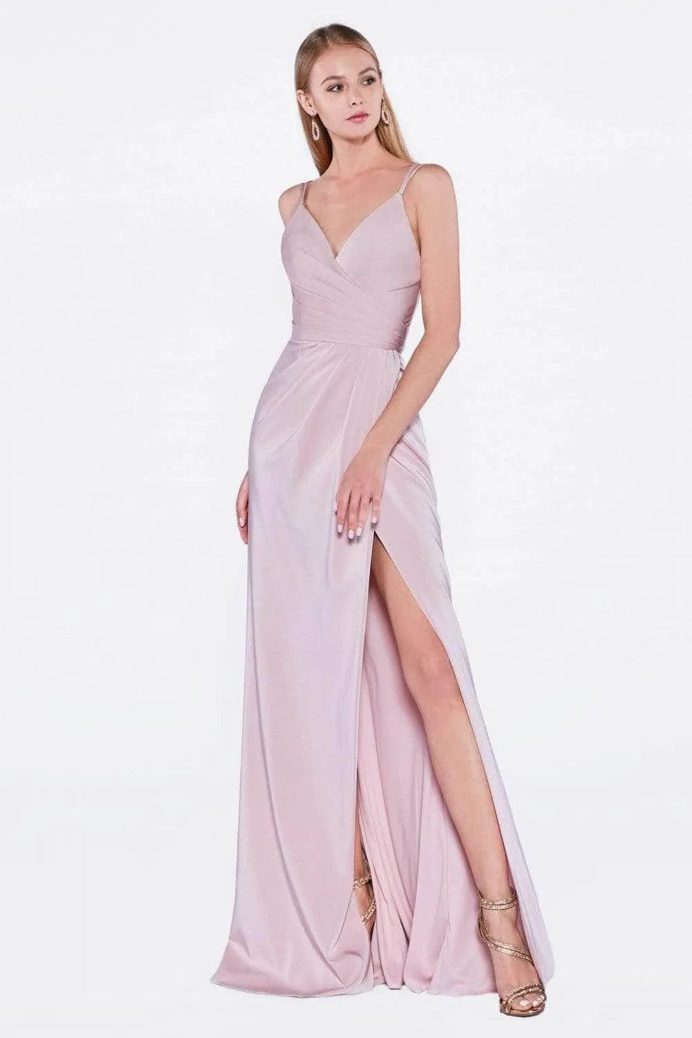 Elegant Navy Blue Chiffon Evening Dress with Spaghetti Straps Draped Bodice and High Side Slit