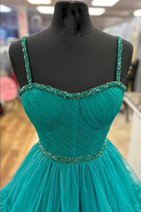 DingJiDress Fashion Tiered Ruffle Tulle Prom Dress Beaded Evening Dresses