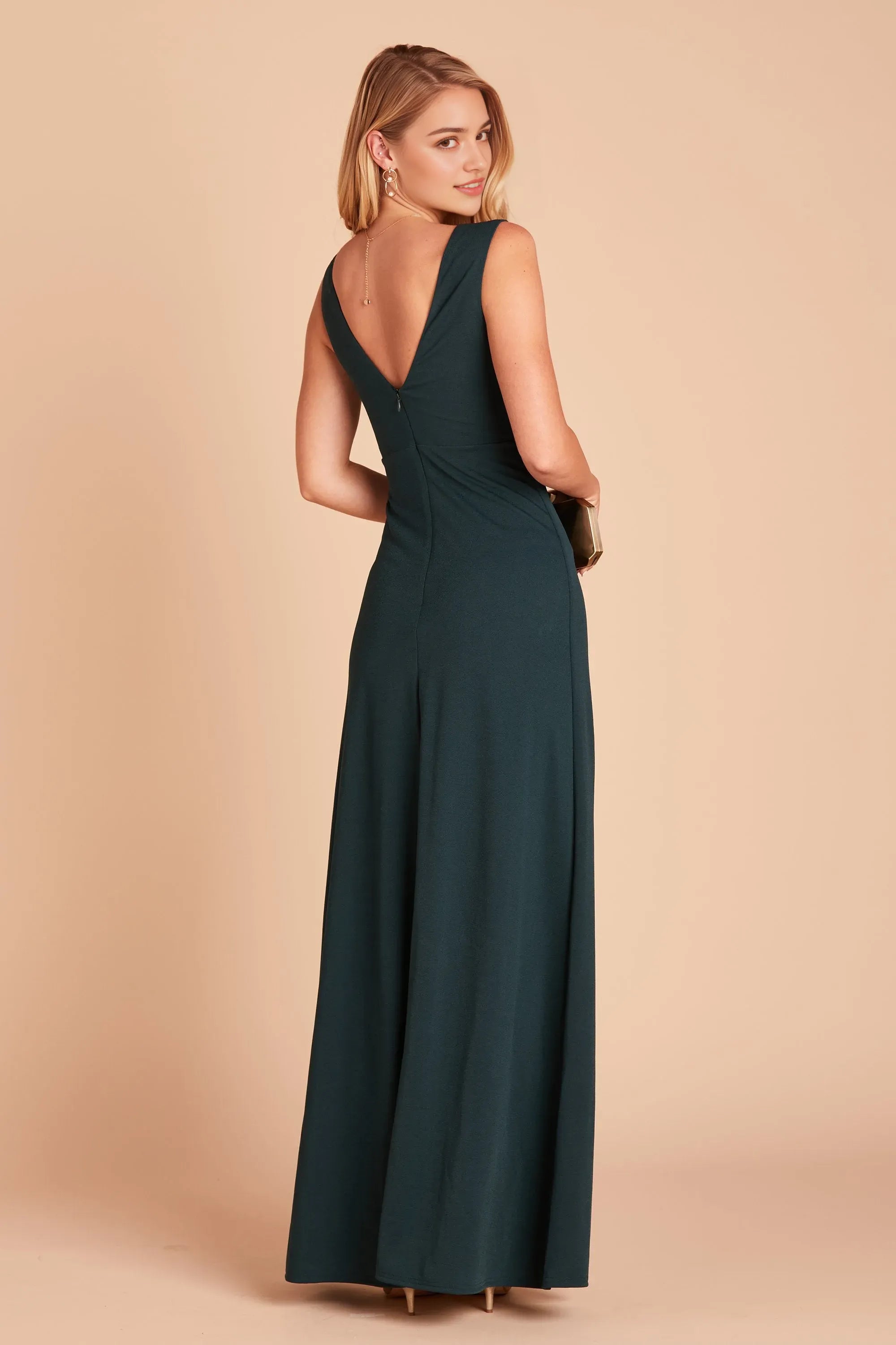 Timeless Dark Green V Neck Sleeveless Prom Dresses Side Slit for Comfort and Style at Formal Occasions