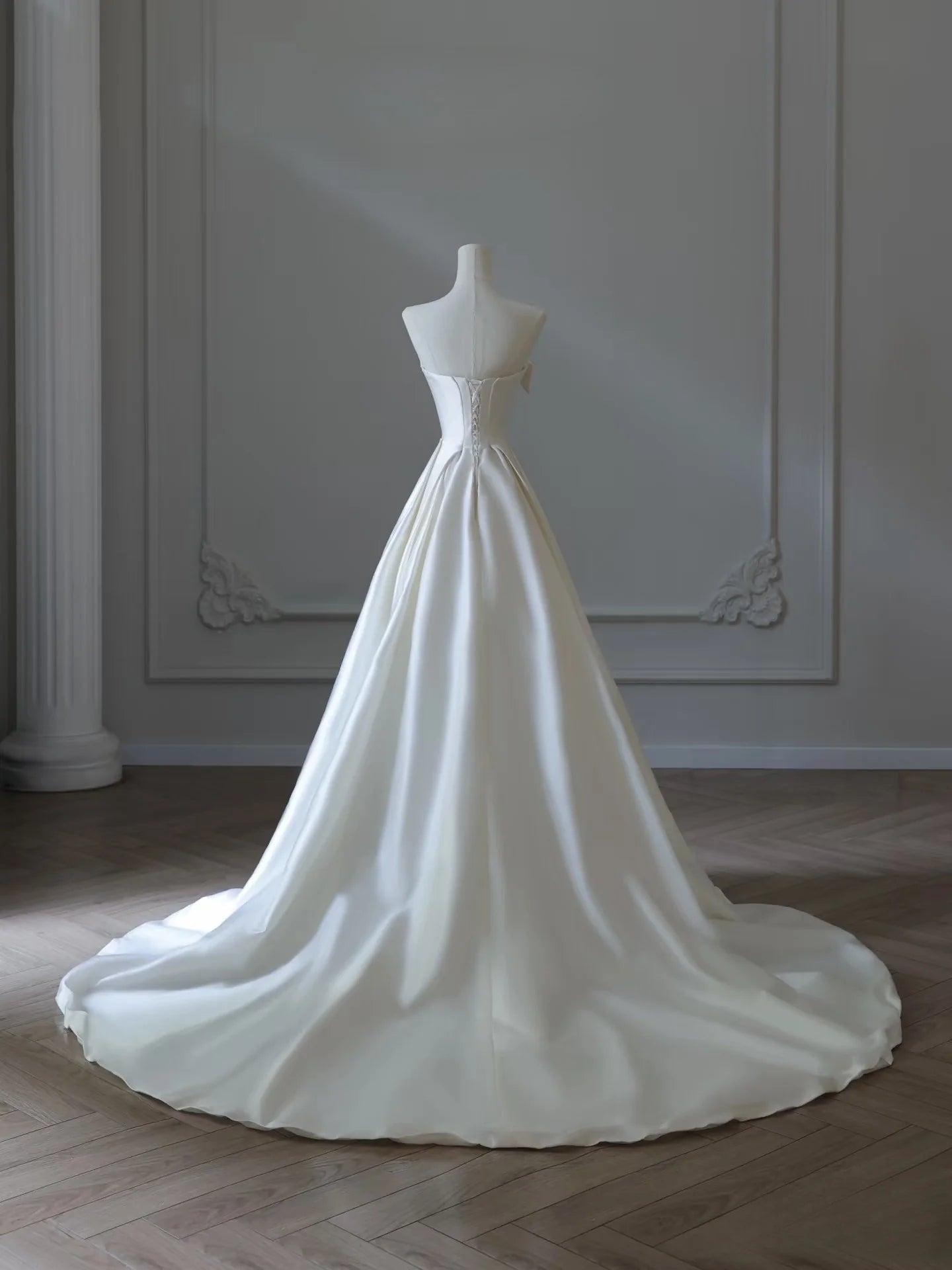 Timeless Minimalist A-Line One-Shoulder Ivory Satin Wedding Dresses