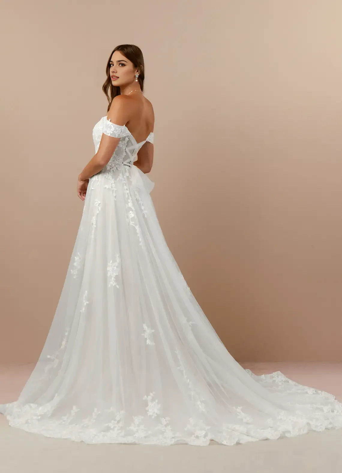 Timeless Off Shoulder Tulle A-Line Off the Wedding Dresses Clean Lace Lines Subtle Volume Floor Length Train Premium Pick for Classic Brides