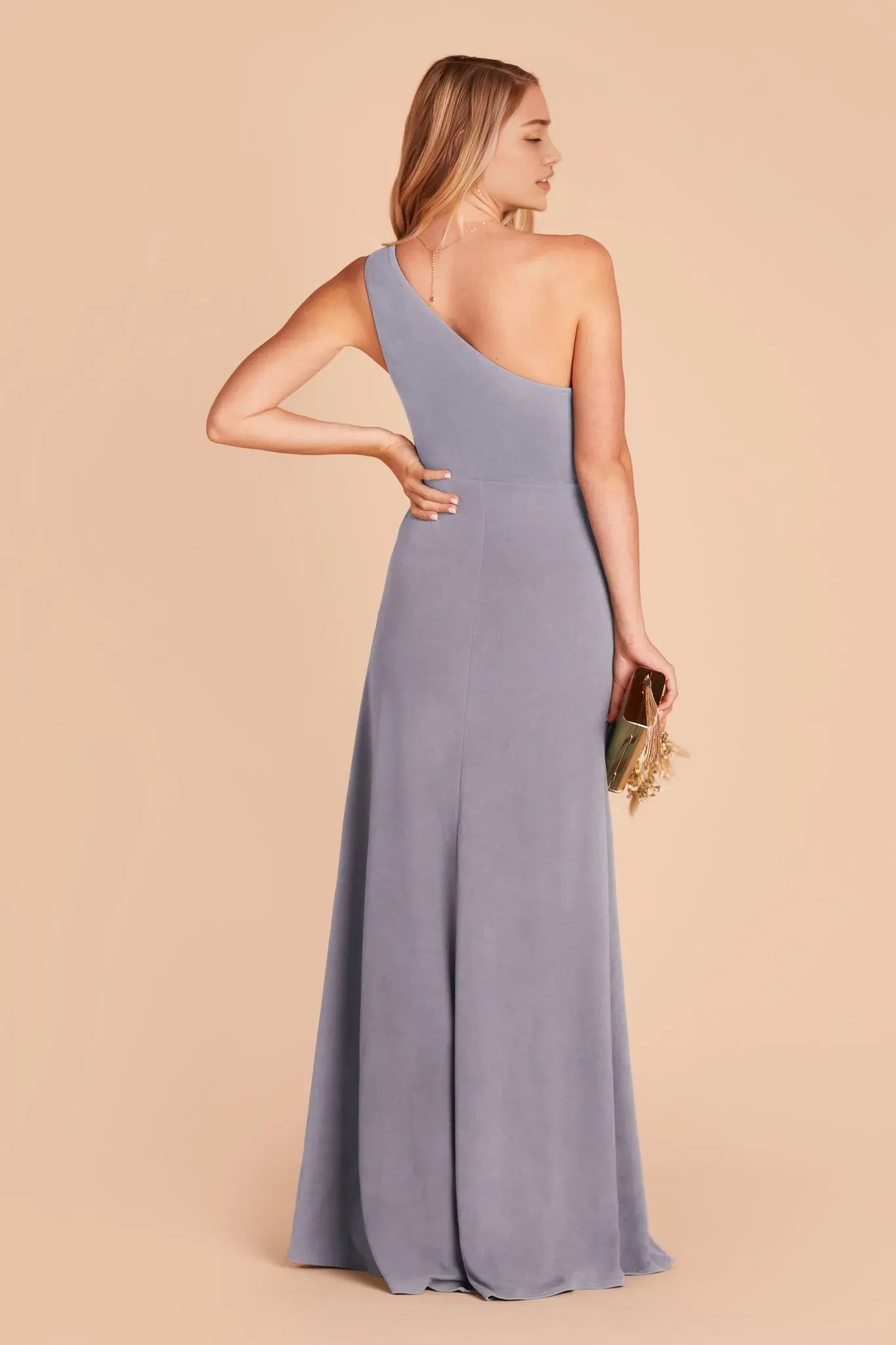 Timeless Slate Blue One Shoulder Prom Dresses with Side Slit Comfort and Style for Formal Occasions