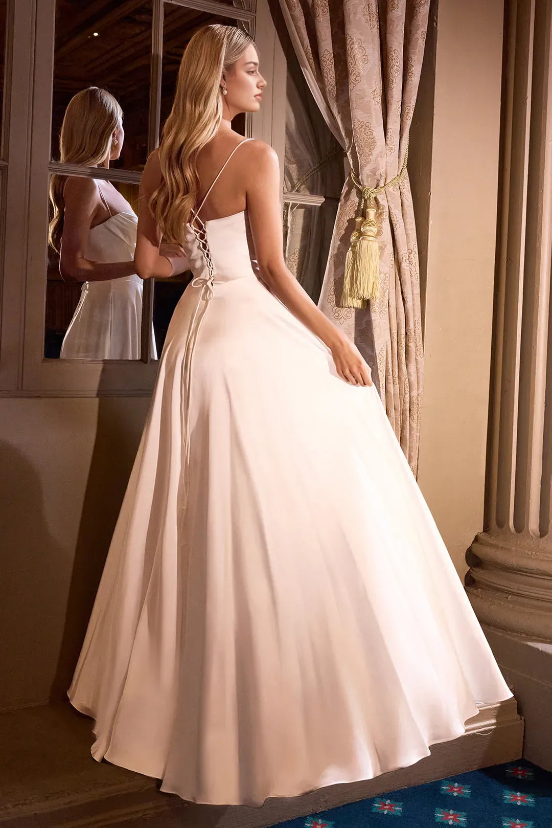 Timeless White Satin Ball Gown Prom Dress with Corset Bodice and Flowing Skirt