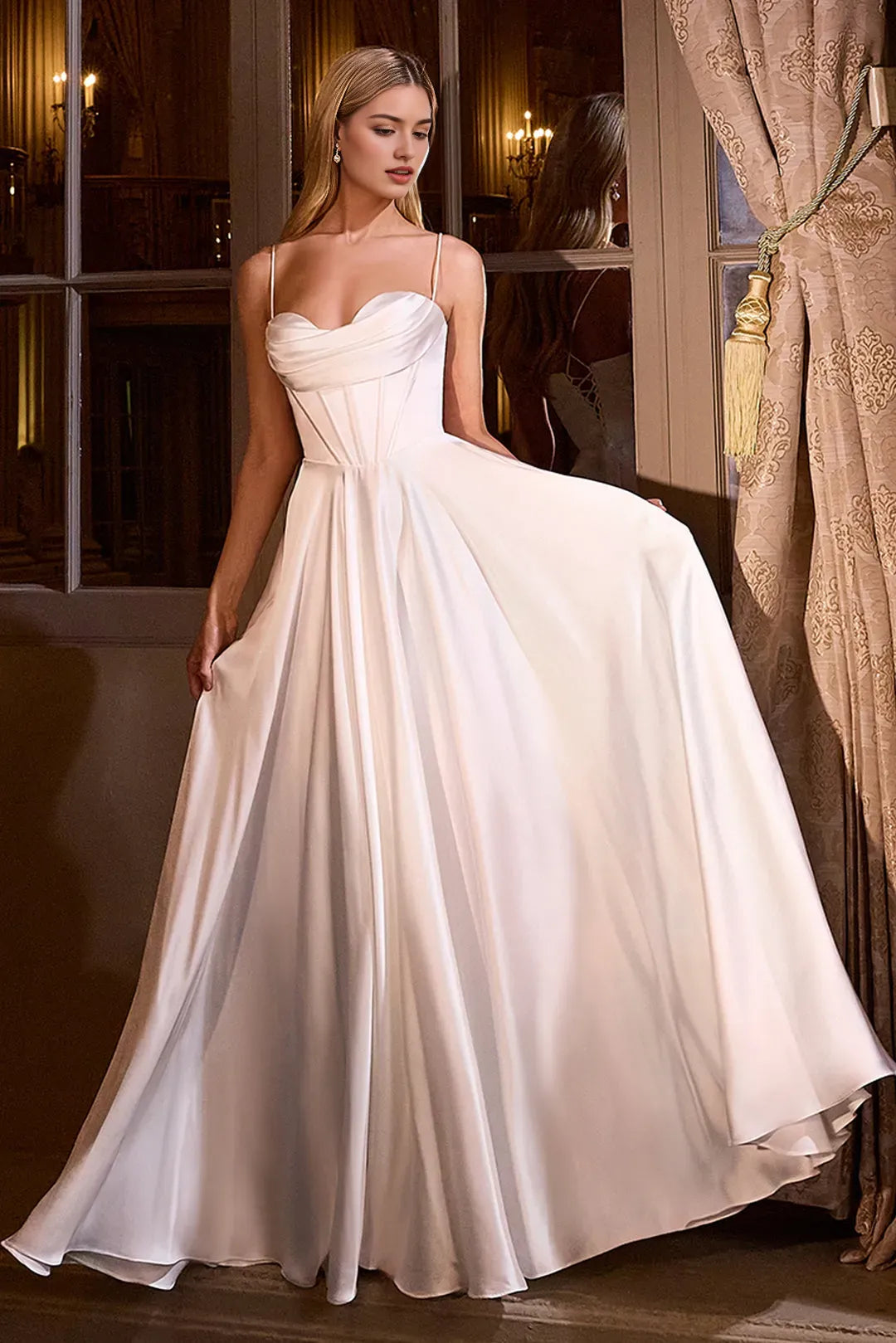 Timeless White Satin Ball Gown Prom Dress with Corset Bodice and Flowing Skirt