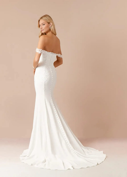 Trendy white Off - Shoulder Lace Appliqué Mermaid Sequins Wedding Dress for Brides