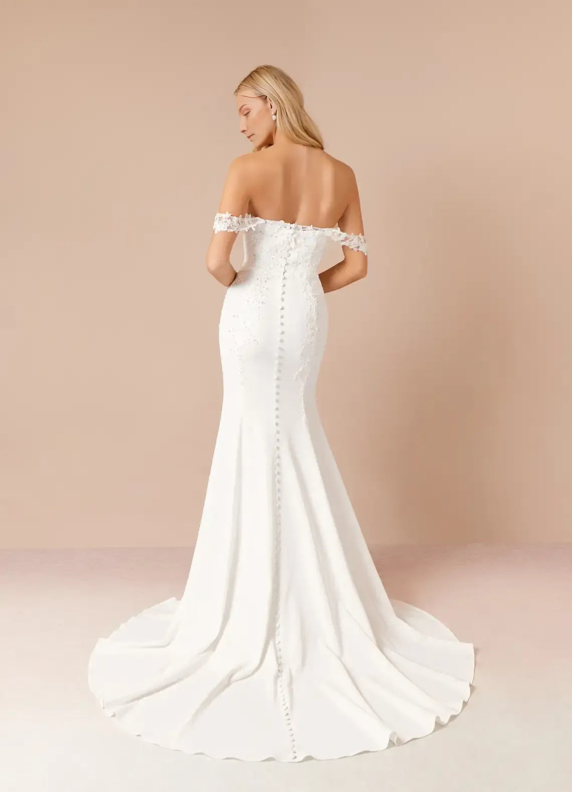 Trendy white Off - Shoulder Lace Appliqué Mermaid Sequins Wedding Dress for Brides