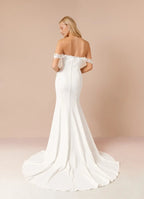 Trendy white Off - Shoulder Lace Appliqué Mermaid Sequins Wedding Dress for Brides