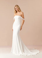 Trendy white Off - Shoulder Lace Appliqué Mermaid Sequins Wedding Dress for Brides