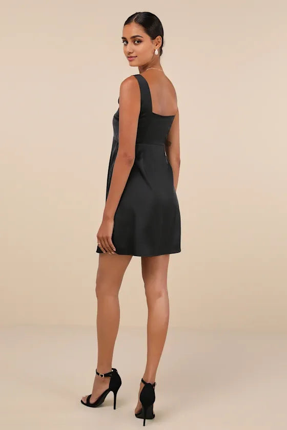 Truly the Cutest Hot Pink Satin Square Neck Homecoming Dresses