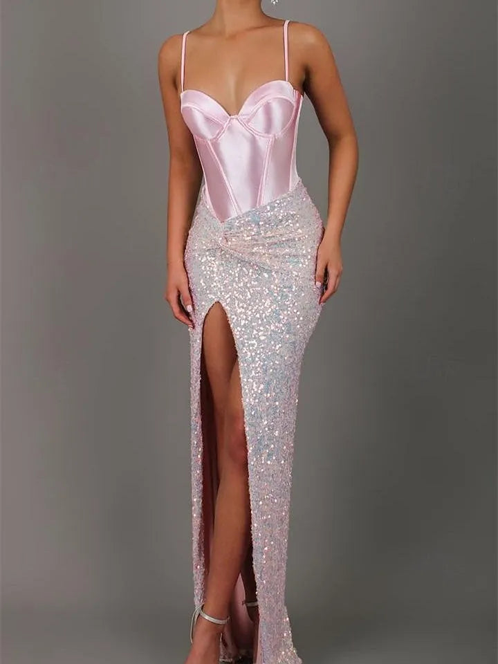 Trumpet Sweetheart Floor-Length Prom Dresses with Sequins