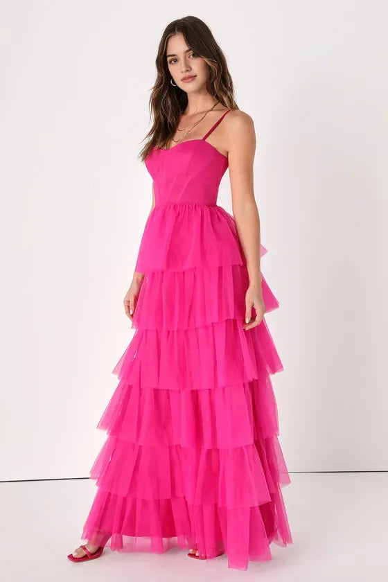 Tulle Prom Dress with Spaghetti Straps Sweetheart Neckline and Multi  Tiered Ruffle Skirt for Elegant Formal Occasions  A Perfect Blend of Romance and Glamour