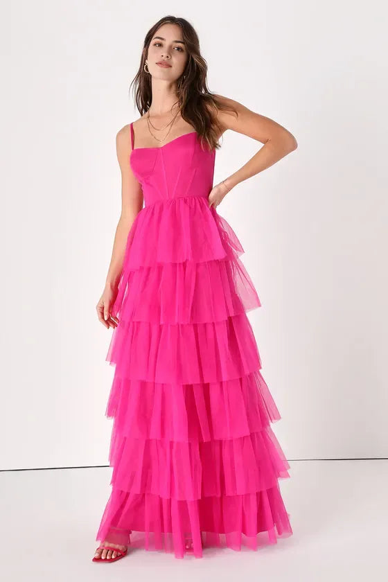 Tulle Prom Dress with Spaghetti Straps Sweetheart Neckline and Multi  Tiered Ruffle Skirt for Elegant Formal Occasions  A Perfect Blend of Romance and Glamour