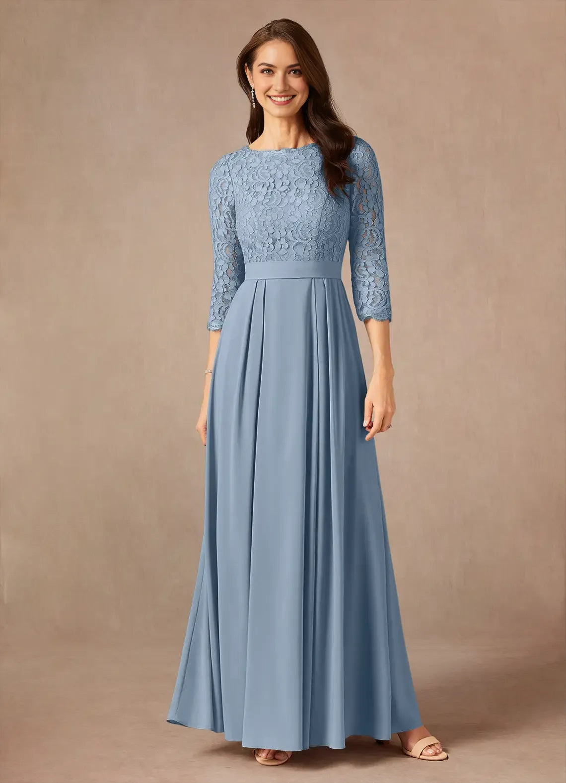 Unique Light Blue Mother of the Bride Dresess Sophisticated Lace Bodice 3/4 Sleeves Timeless Pleated Design Stand Out with Classic Elegance