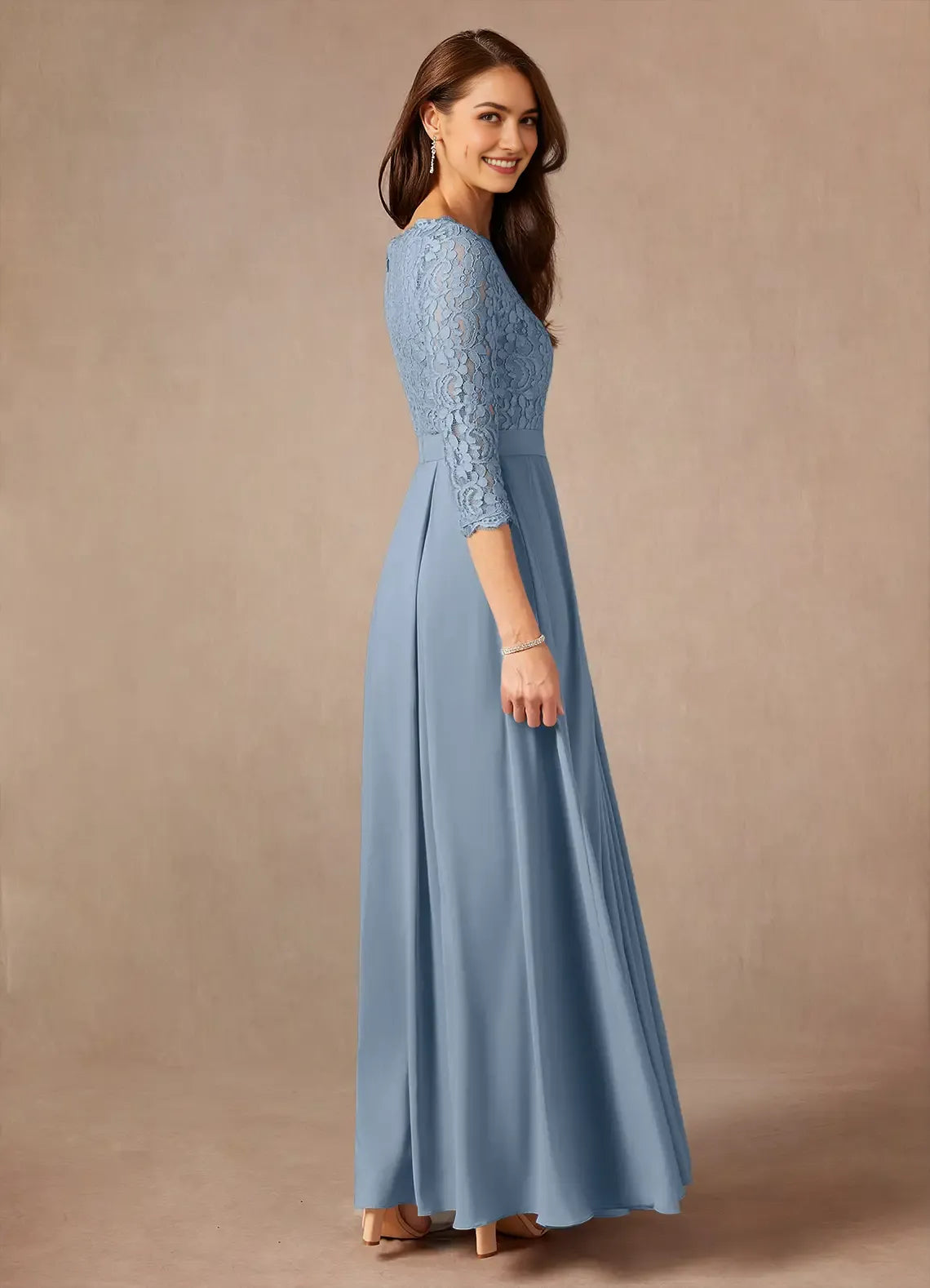Unique Light Blue Mother of the Bride Dresess Sophisticated Lace Bodice 3/4 Sleeves Timeless Pleated Design Stand Out with Classic Elegance