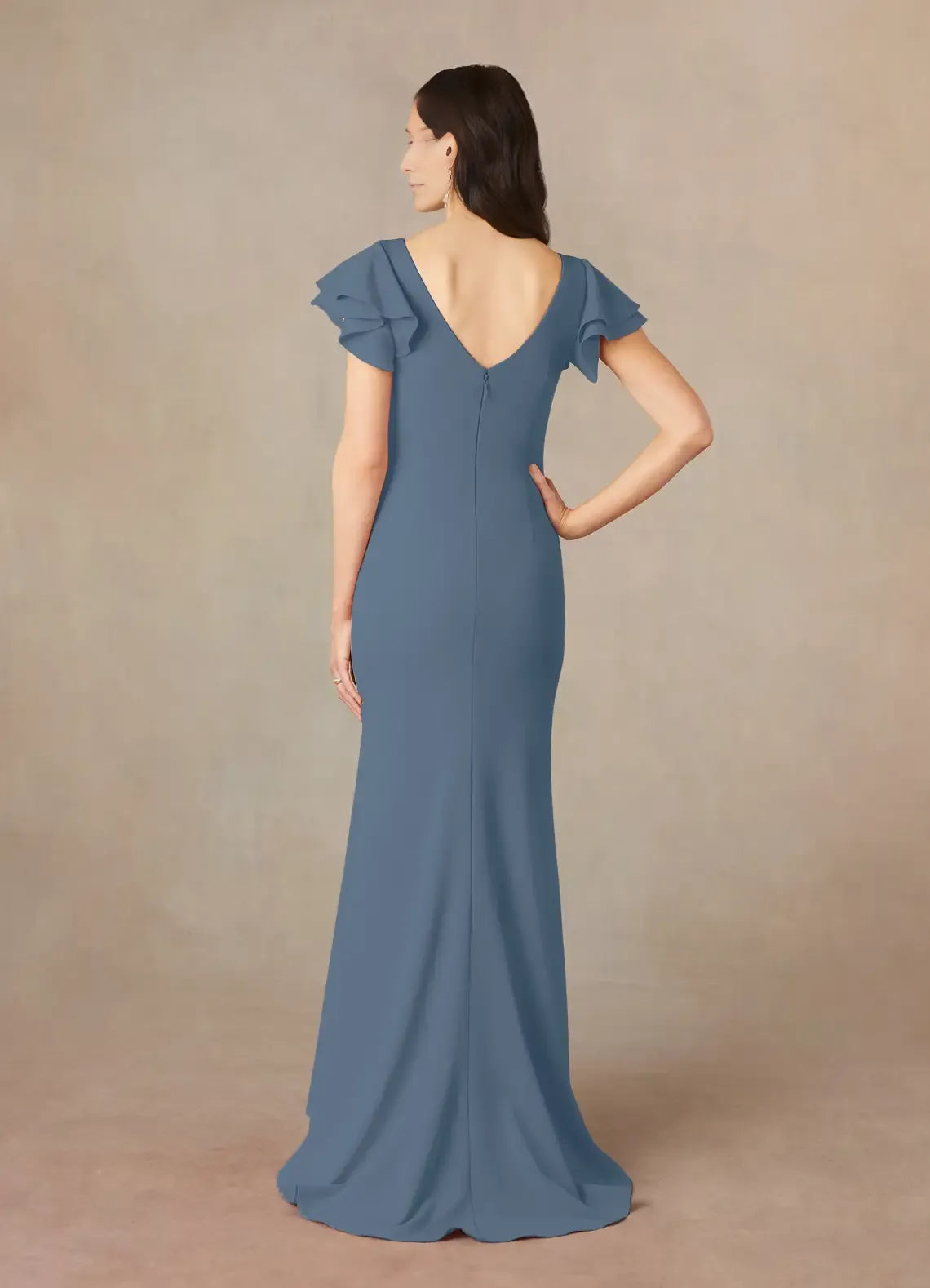 Unique Mermaid Mother of the Bride Dresses  with Flutter Short Sleeves Boat Neckline Ruched Waist and Mermaid Silhouette