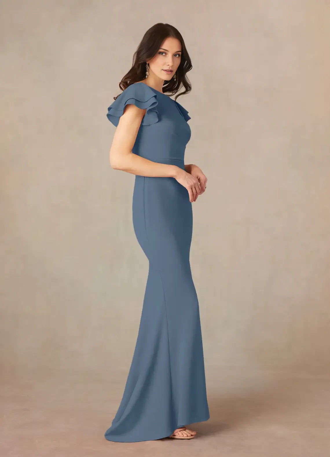 Unique Mermaid Mother of the Bride Dresses  with Flutter Short Sleeves Boat Neckline Ruched Waist and Mermaid Silhouette