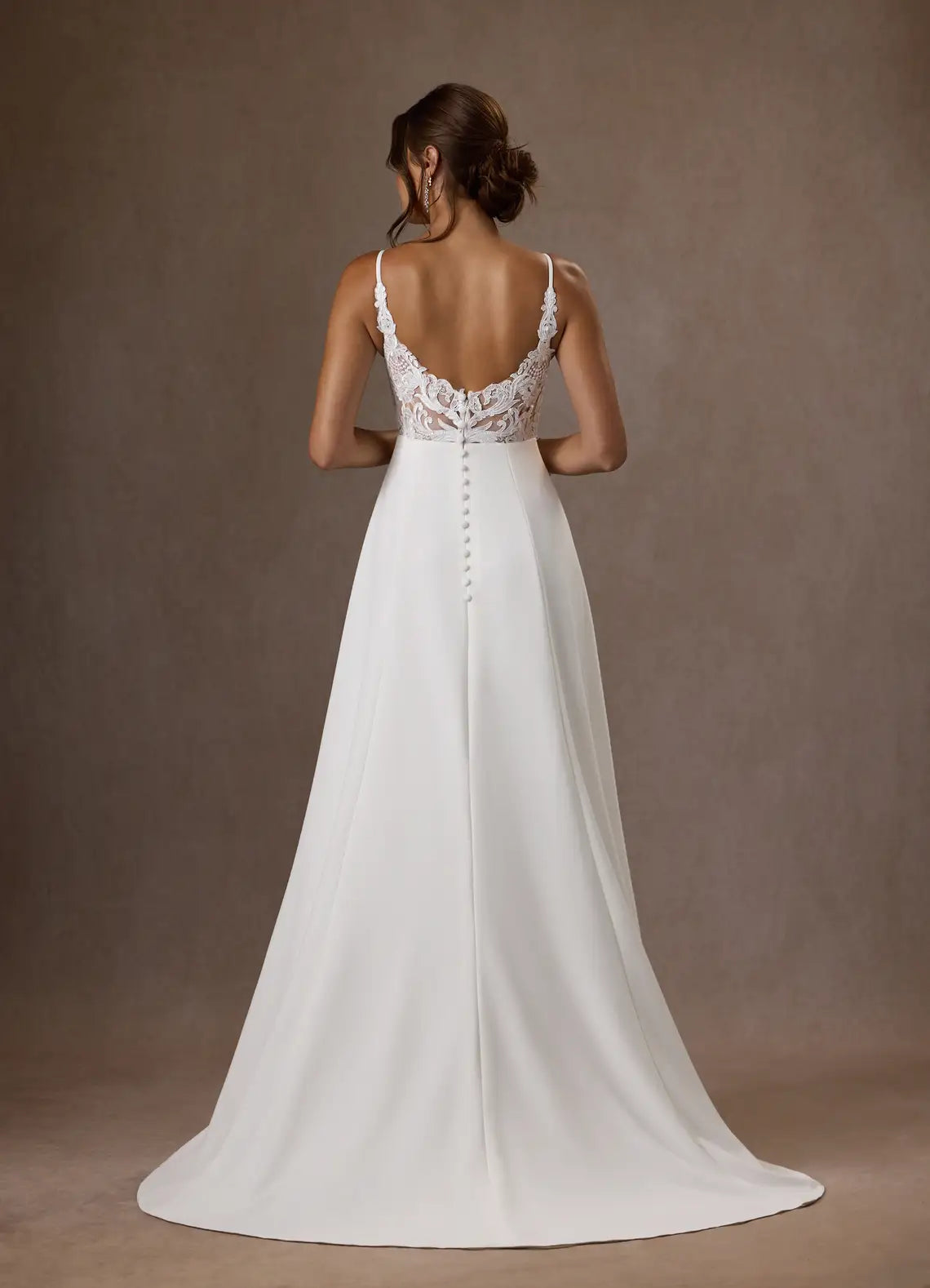 Unique Spaghetti Strap White A-Line V-Neck Sequins Crepe Wedding Dress Satin Plunging Flowy Silhouette Hot Sale