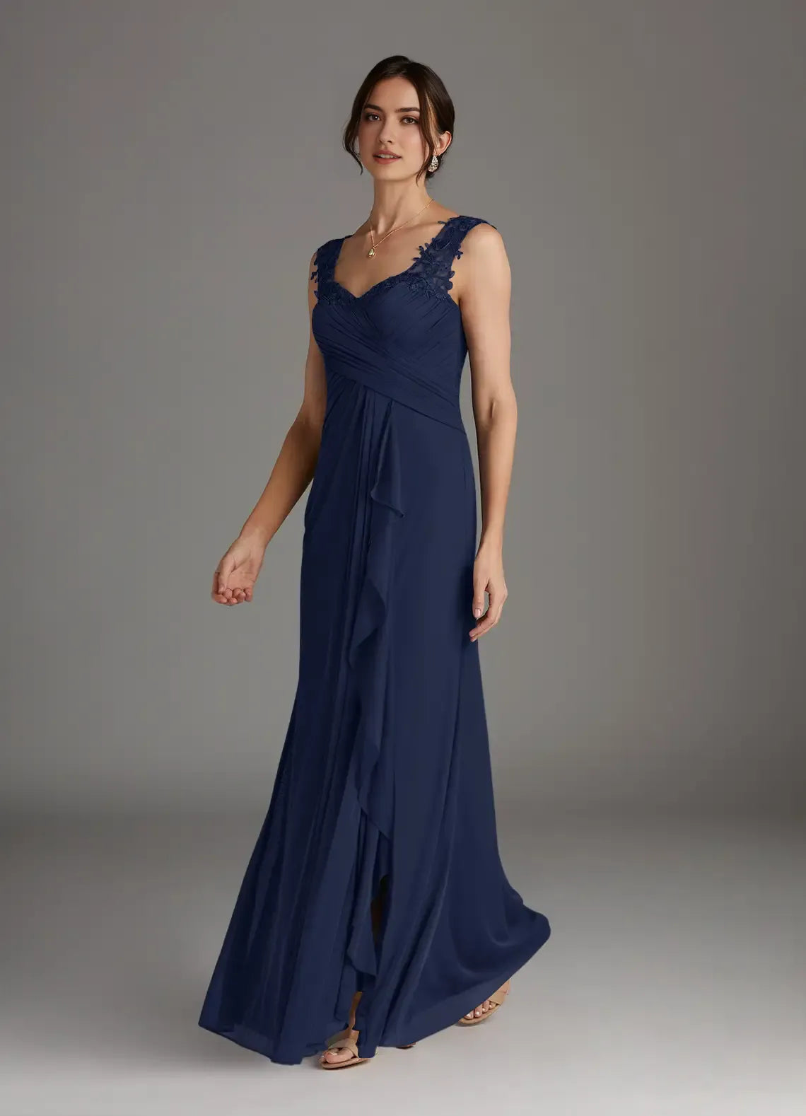 Unique ark Navy A-Line Sweetheart Neckline Pleated Mesh Mother of the Bride Dresses Sophisticated V - Neckline Lace - Embellished Straps Draped Ruched Detailing Timeless Ruffled Silhouette