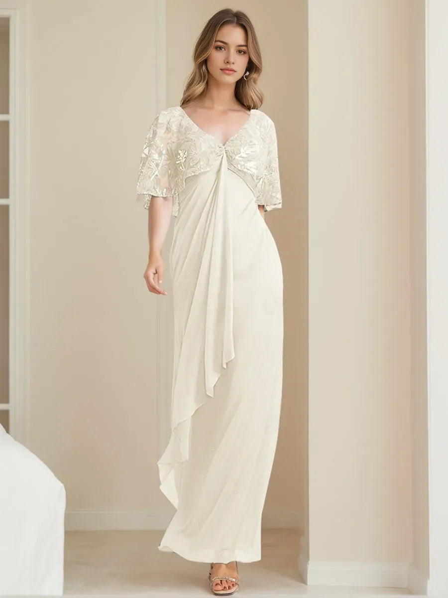 V-Neck Ankle-Length Elegant Mother of the Bride Dresses with Appliques