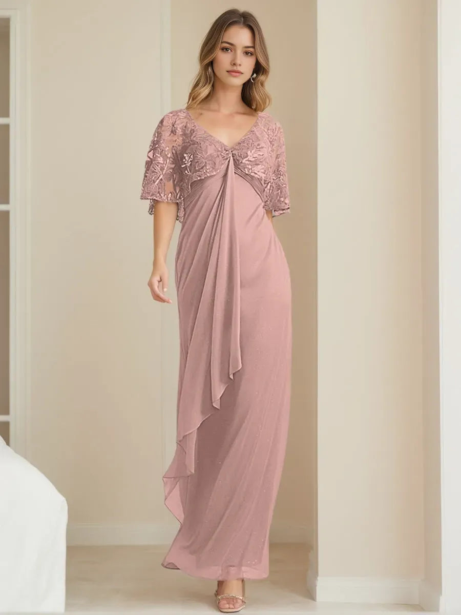 V-Neck Ankle-Length Elegant Mother of the Bride Dresses with Appliques