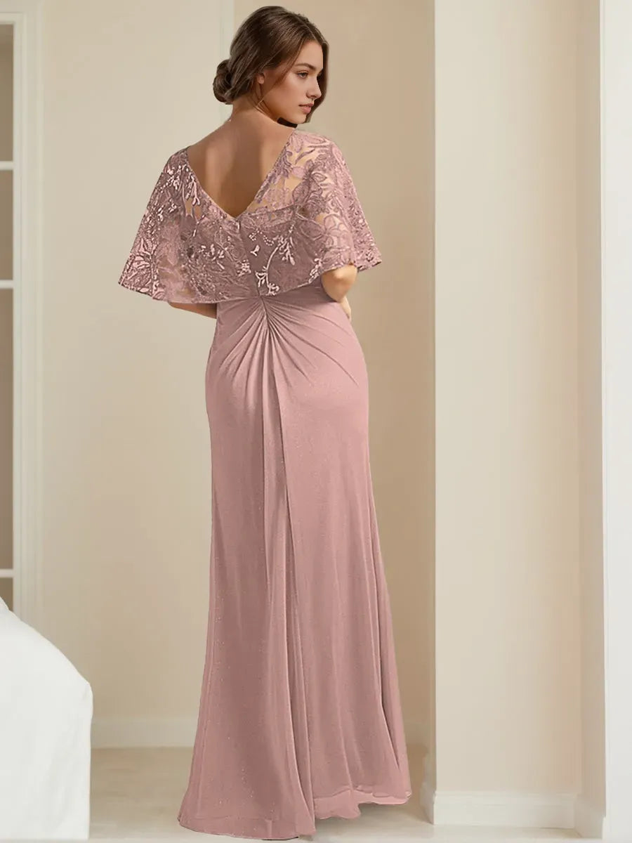 V-Neck Ankle-Length Elegant Mother of the Bride Dresses with Appliques