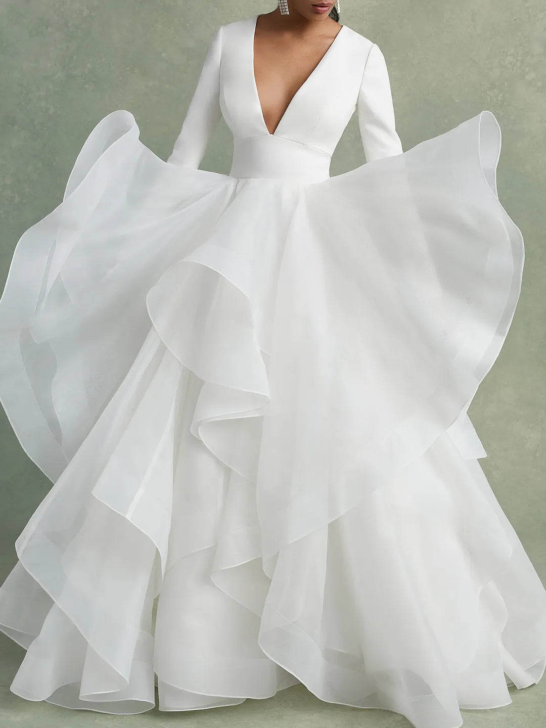 V-Neck Floor-Length Ball-Gown Wedding Dress With Ruffles